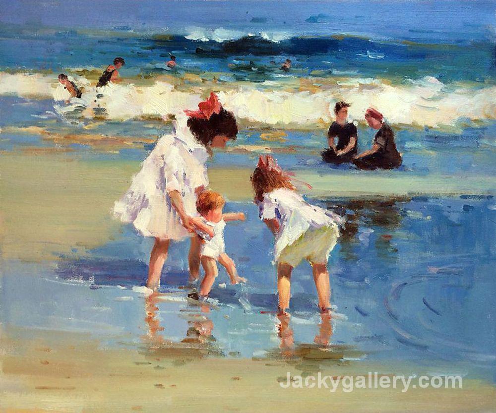 Children Playing at the Seashore Art by Edward Henry Potthast paintings reproduction